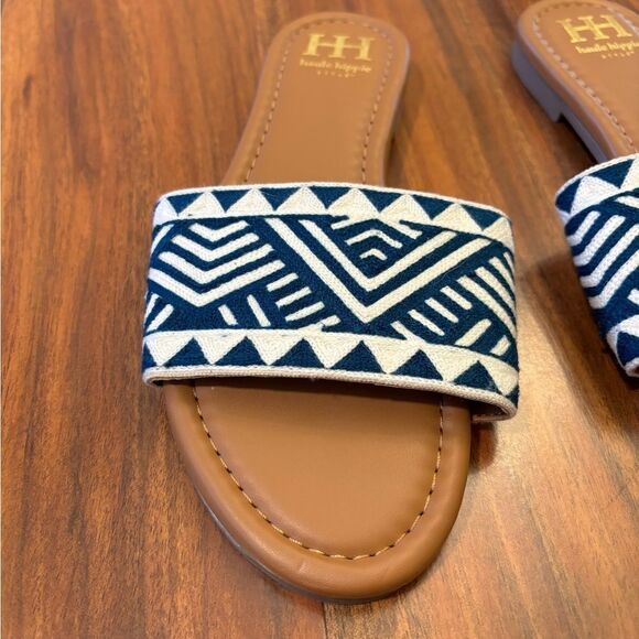Haute Hippie Blue Aztec Embroidered Knit Slides NWOT - Picture 2 of 5
